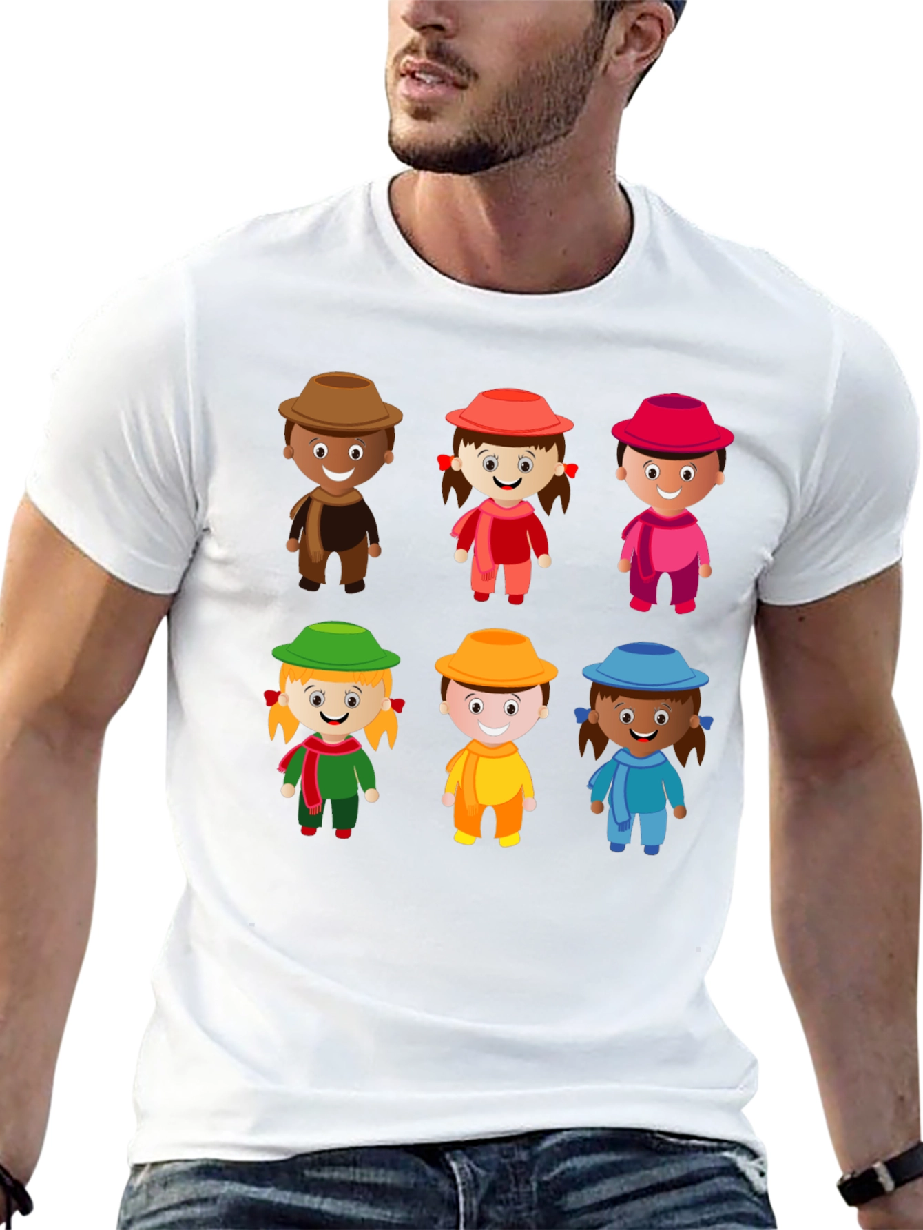 Fun Cartoon Character Print Black T-Shirt