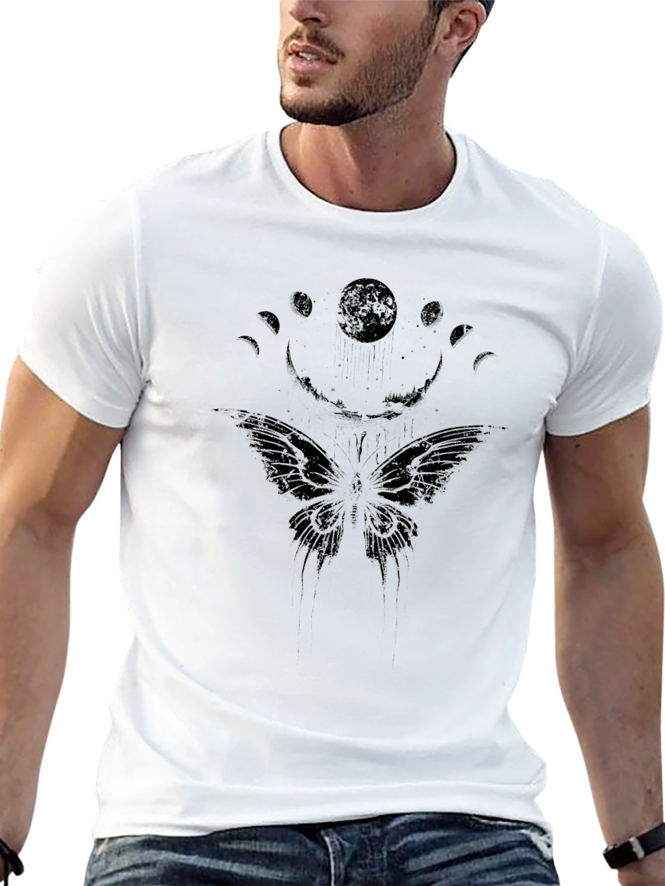 Moon Phases Butterfly Graphic T-Shirt