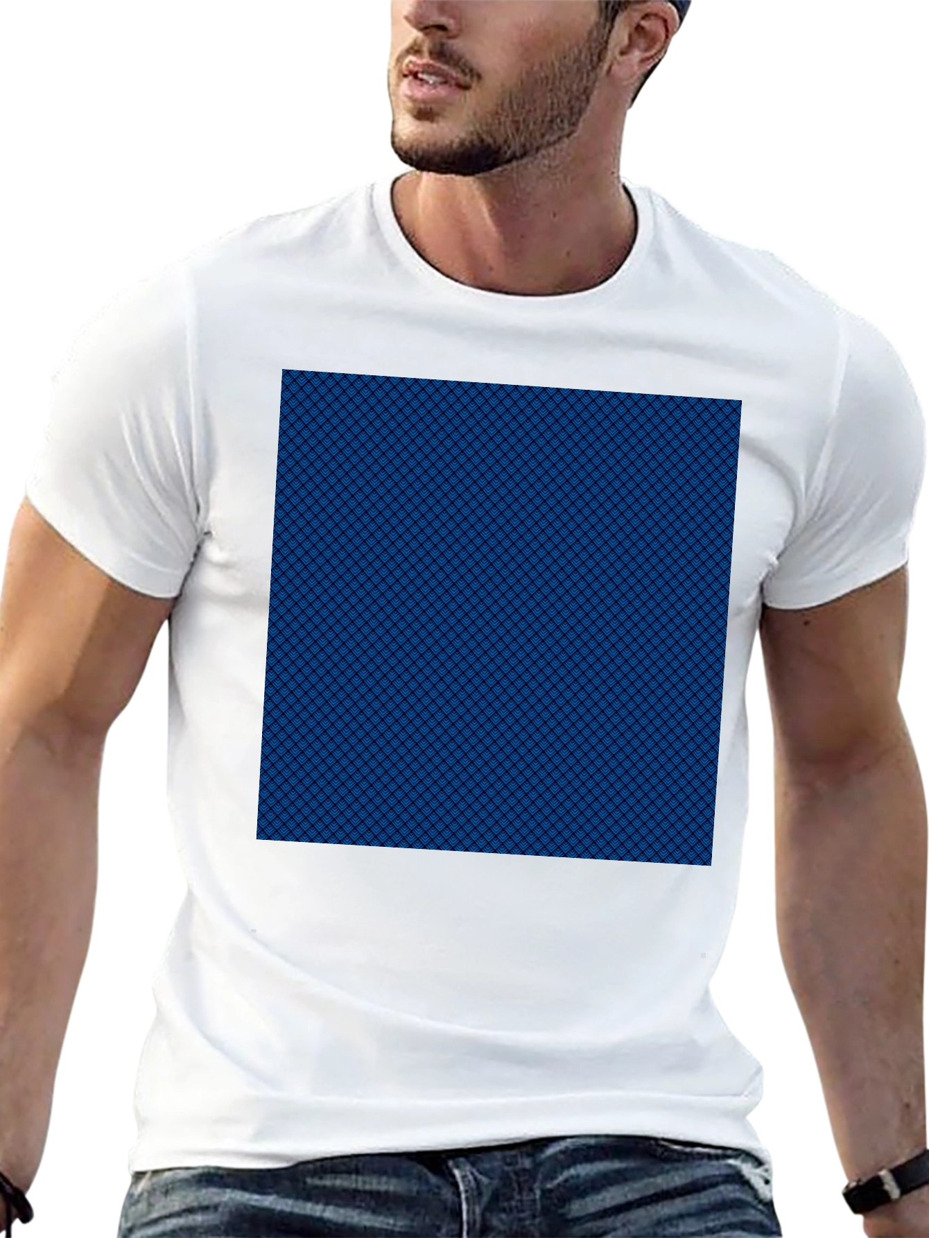 Blue Pattern Tee - Mens Black Cotton Casual Shirt