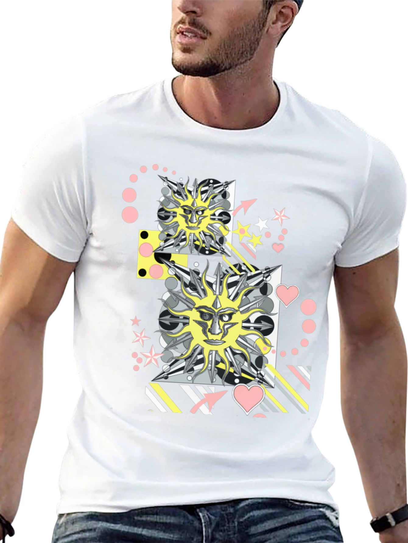 Graphic Print T-Shirt with Sun Face Motif