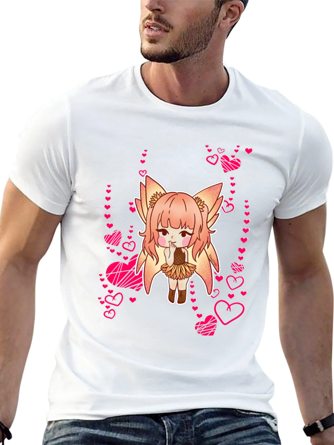 Anime Girl with Hearts Black T-Shirt