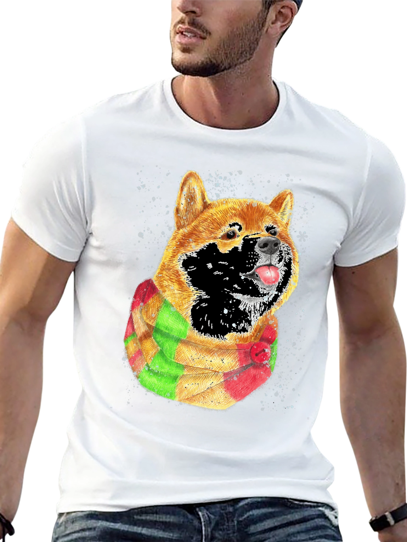 Shiba Inu Dog Scarf Graphic T-Shirt