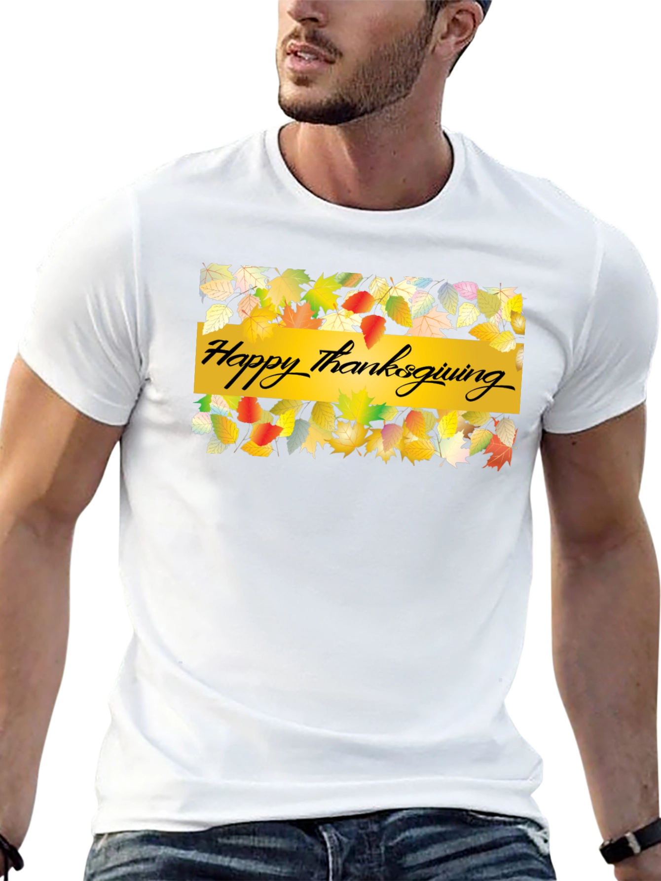 Thanksgiving Leaves Graphic Black T-Shirt