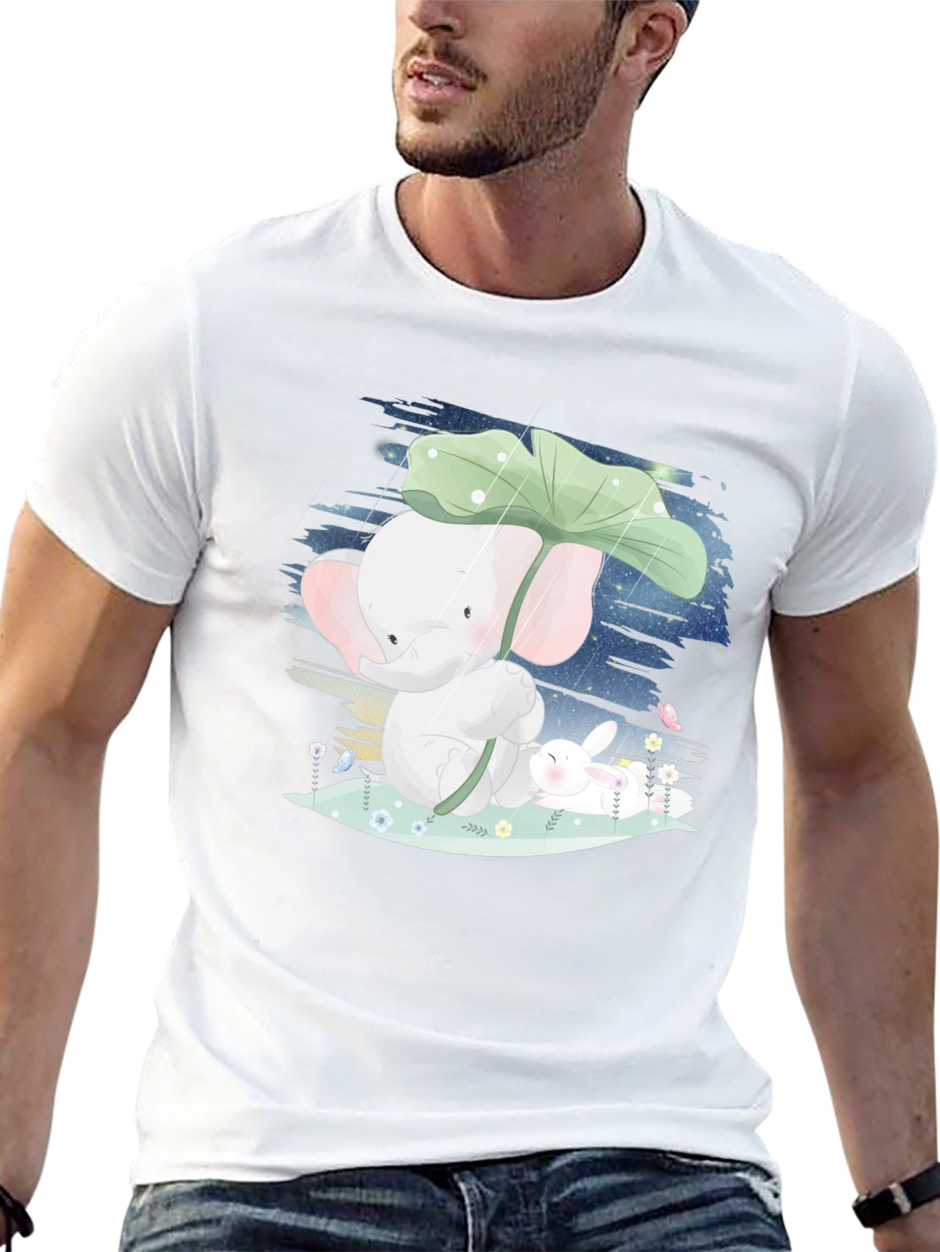 Cute Elephant & Bunny Graphic Tee