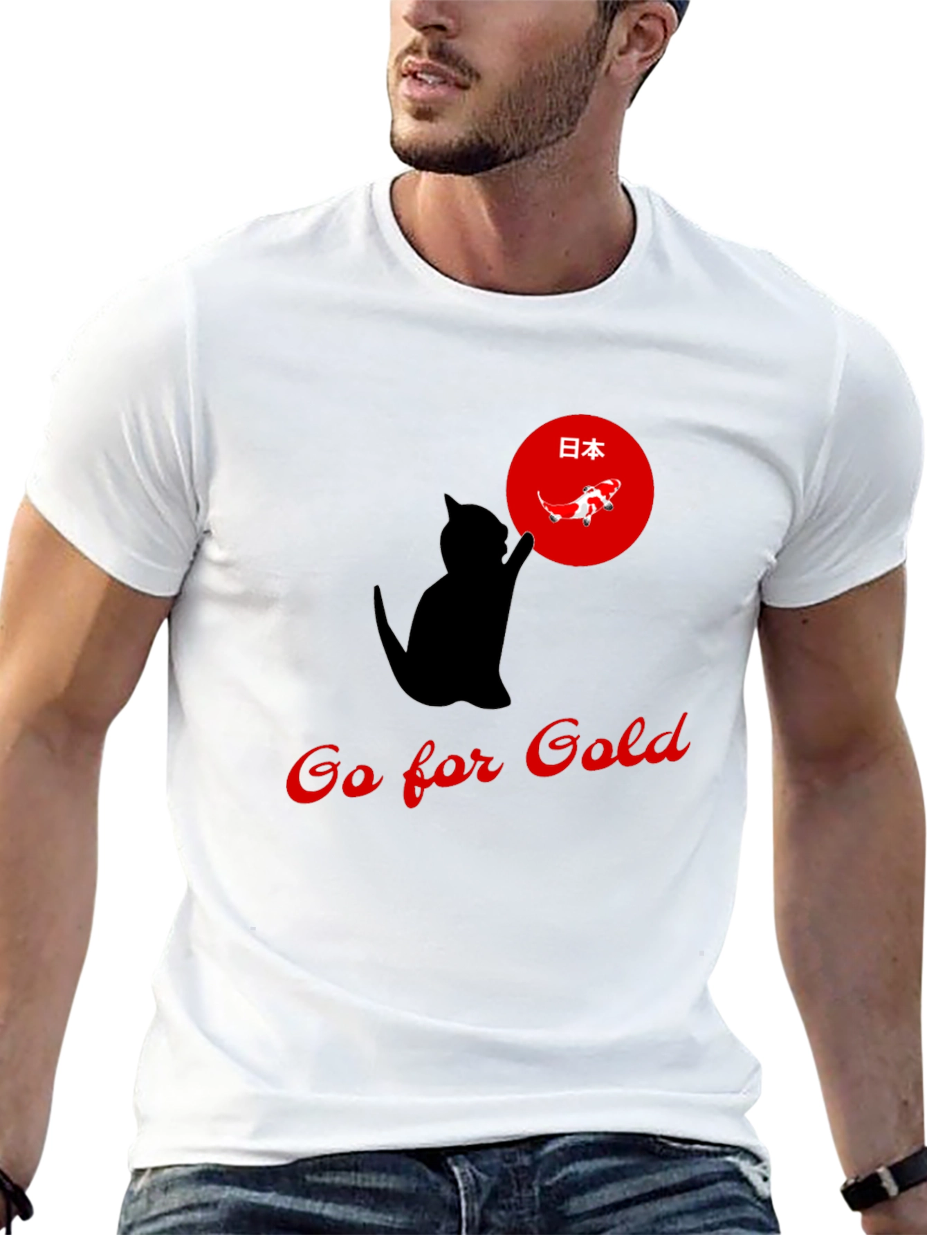Go for Gold Cat T-Shirt Japanese Koi Design