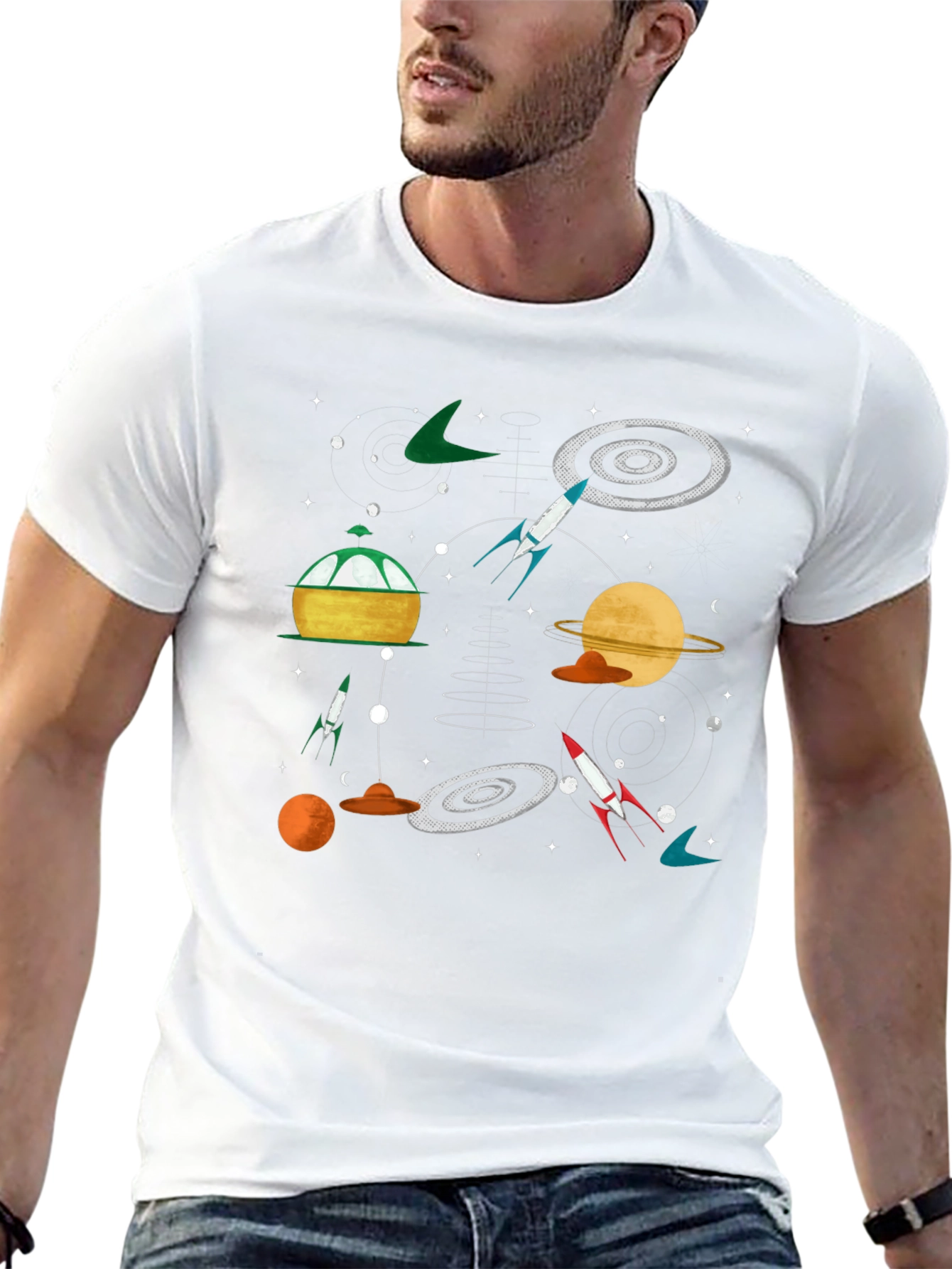 Retro Space Print T-Shirt