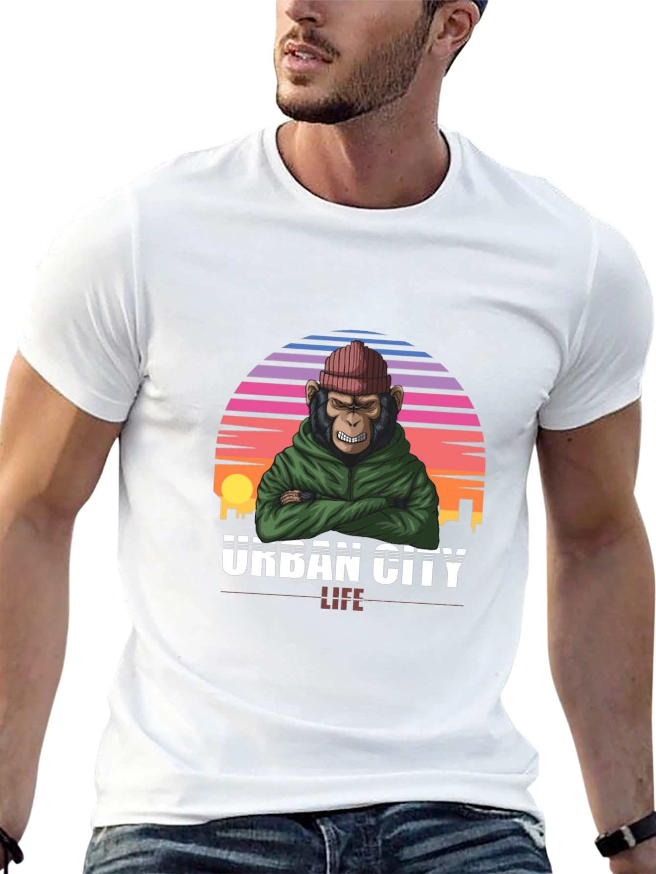 Urban City Life Monkey Graphic T-Shirt