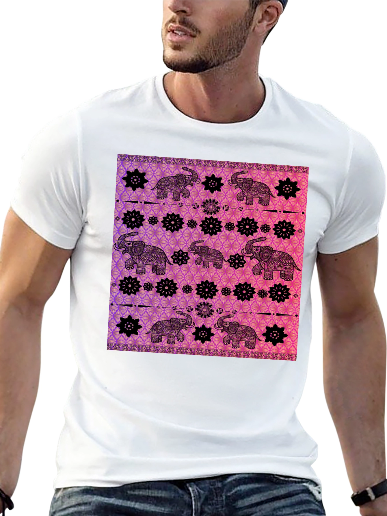 Elephant Pattern Graphic Tee