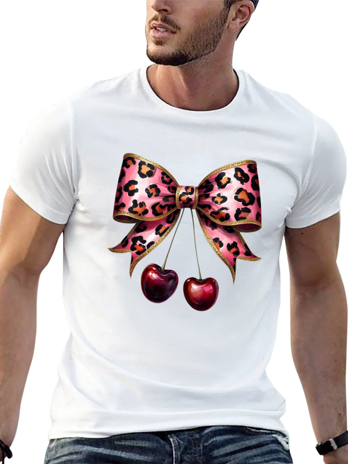 Leopard Bow & Cherry Graphic Tee
