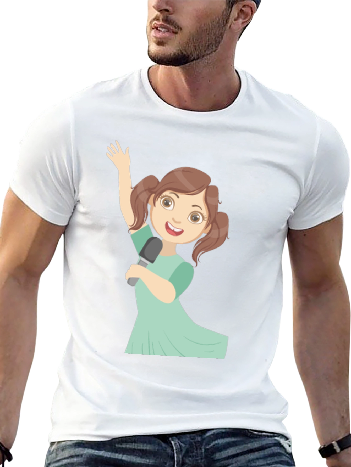Singing Girl Graphic Tee - Black Cotton Casual Shirt