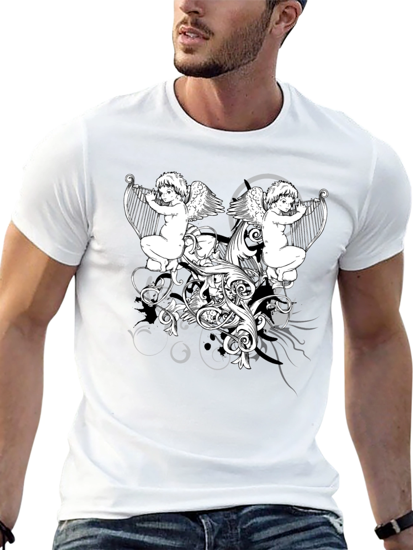 Angelic Harp Black T-Shirt