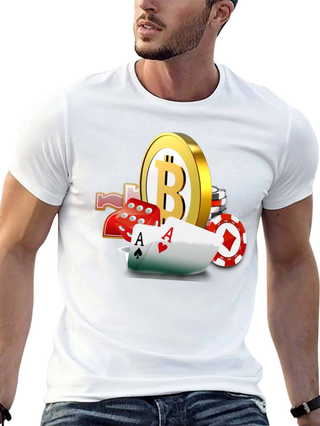 Bitcoin Casino T-Shirt - Lucky Aces Design