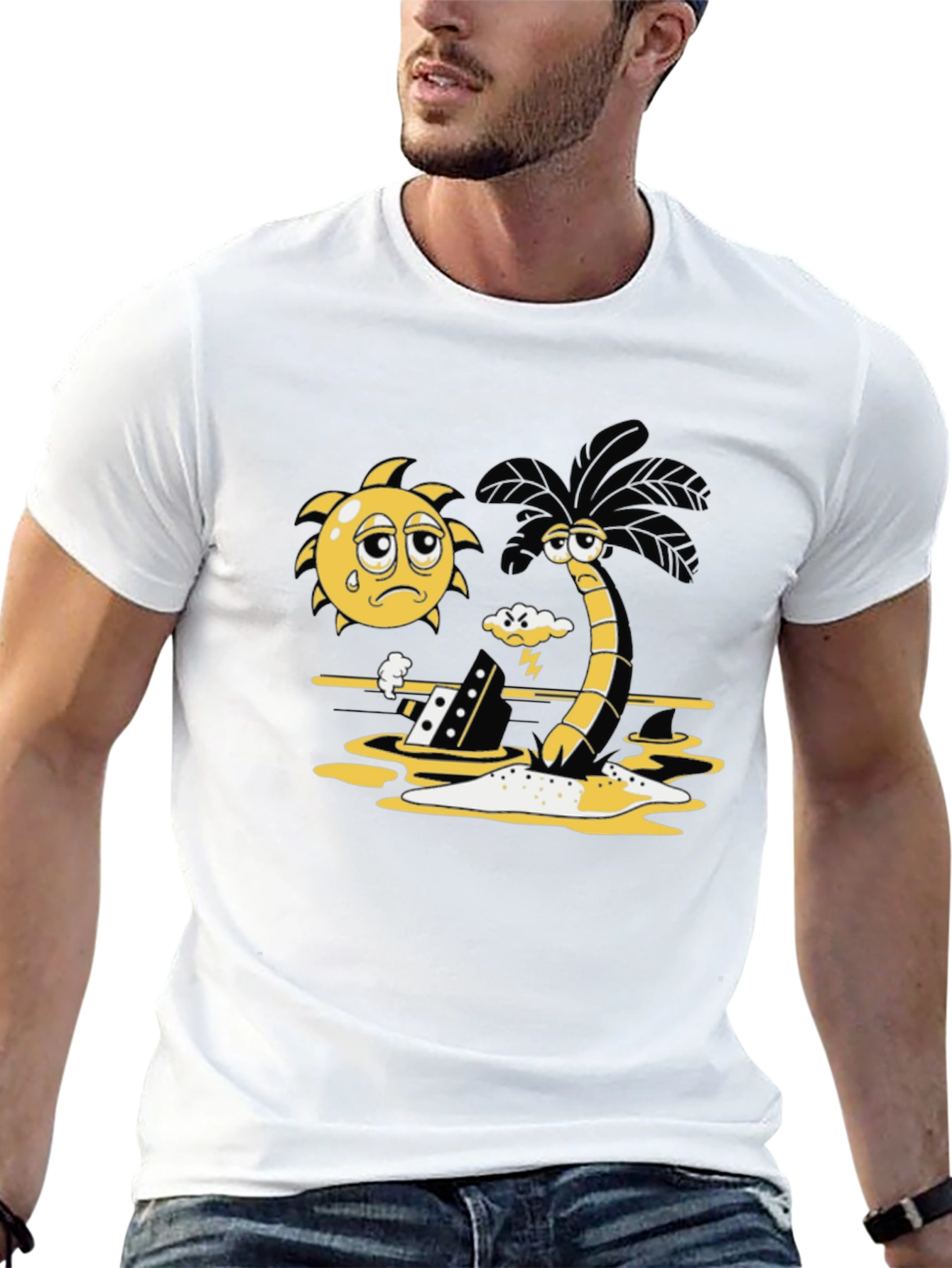 Sad Sun and Stormy Palm Tree Graphic Tee