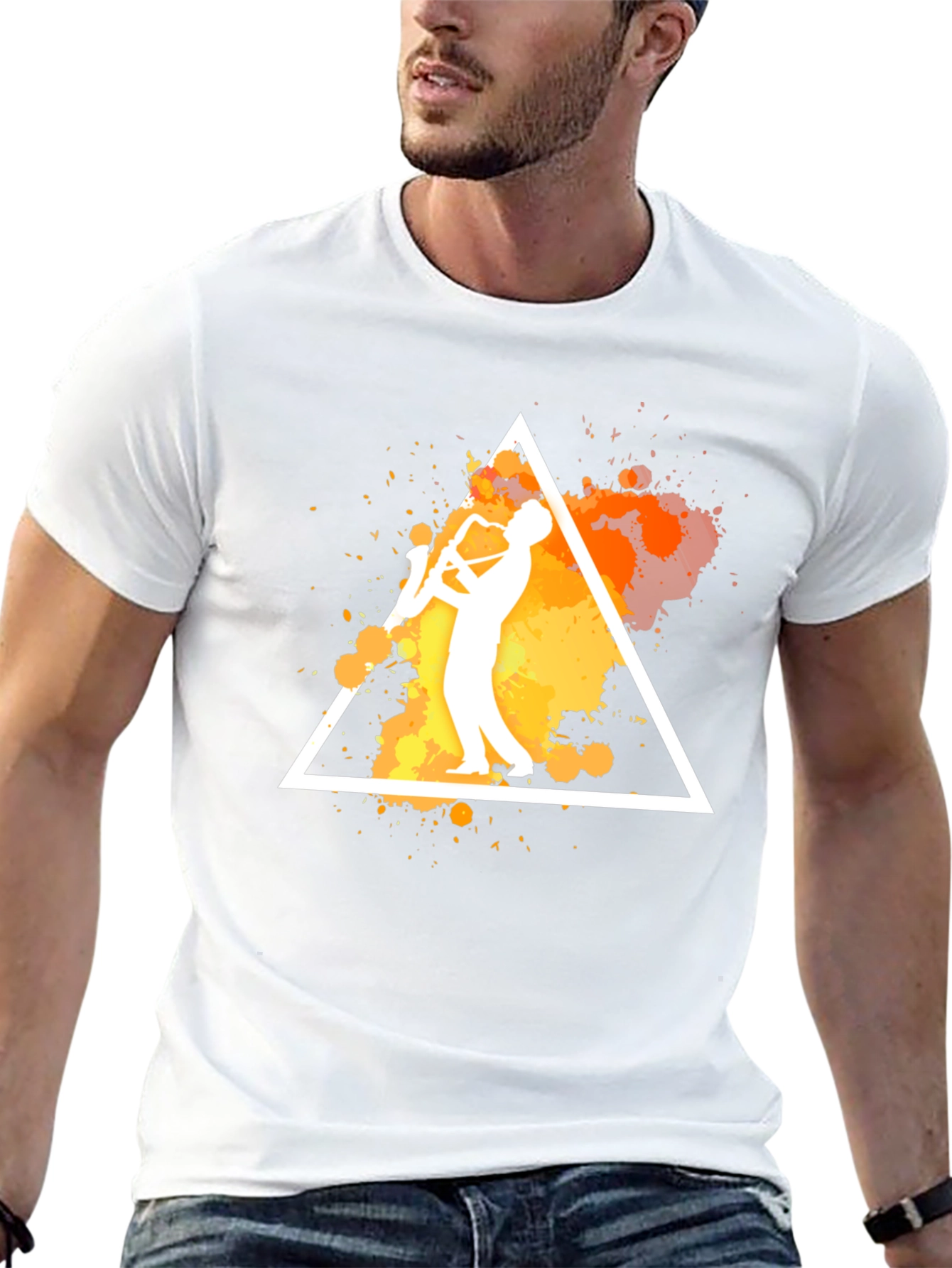 Jazz Saxophone Triangle Graphic Black T-Shirt