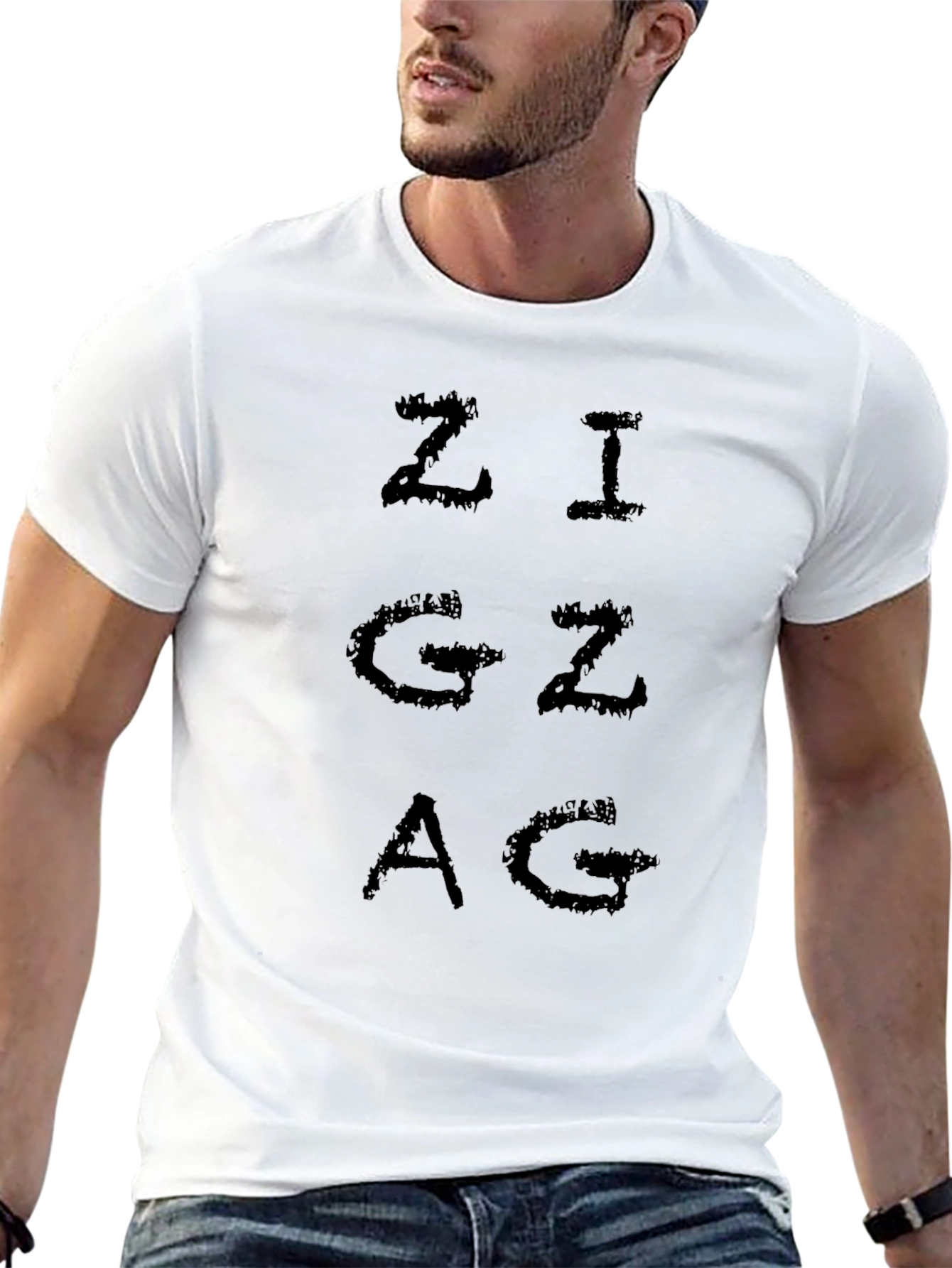 Zigzag Graphic Print Black T-Shirt for Men