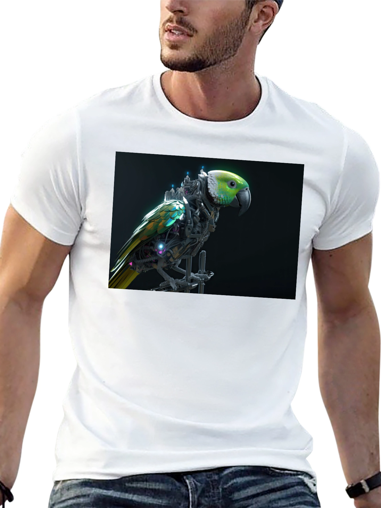 Cybernetic Parrot Graphic Tee - Black T-Shirt
