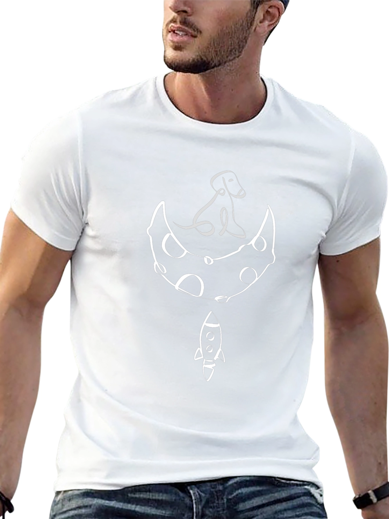 Dog on Moon Rocket T-Shirt - Black