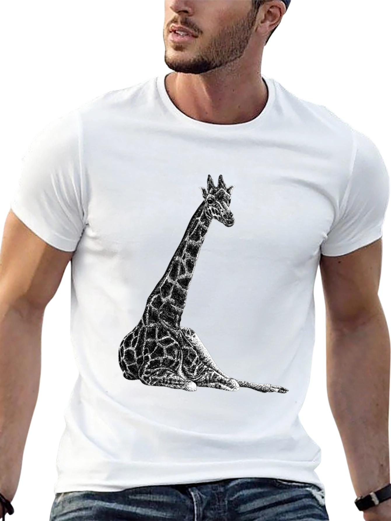 Giraffe Graphic Tee - Black Cotton T-Shirt