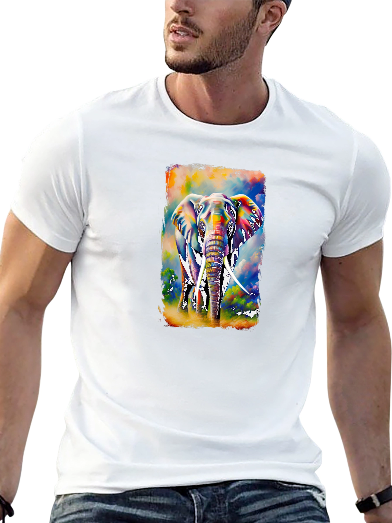 Vibrant Elephant Graphic T-Shirt - Black