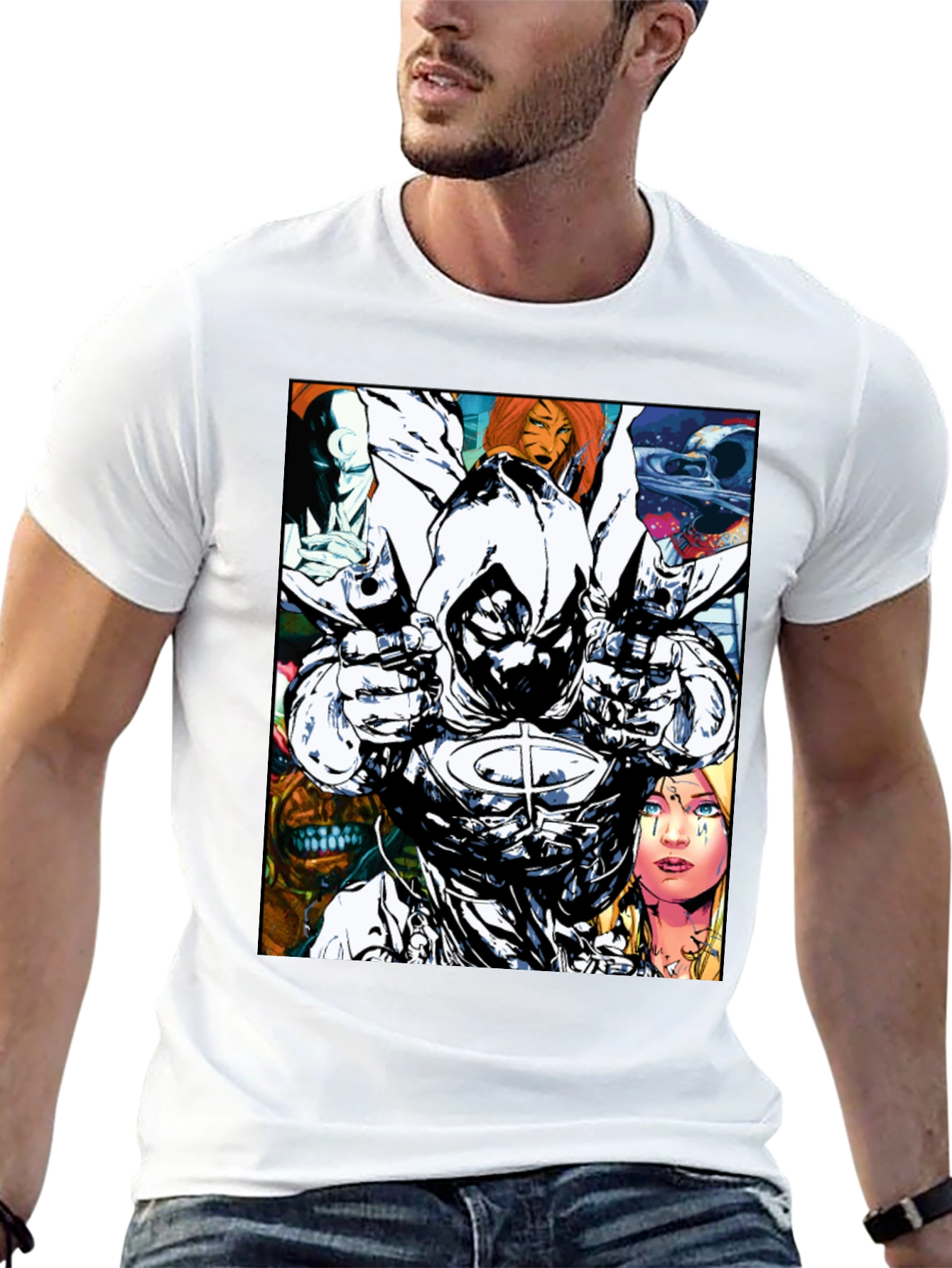Moon Knight Graphic T-Shirt: Bold Comic Book Style