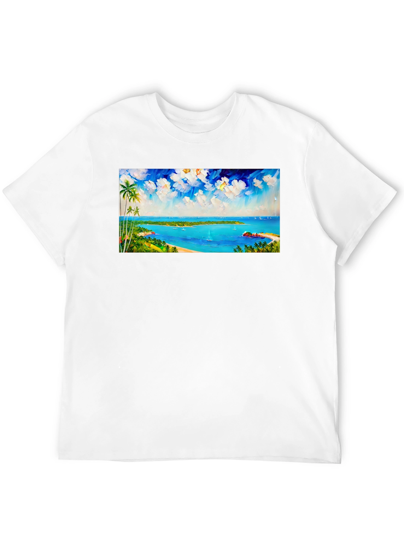Tropical Island Scene Black T-Shirt