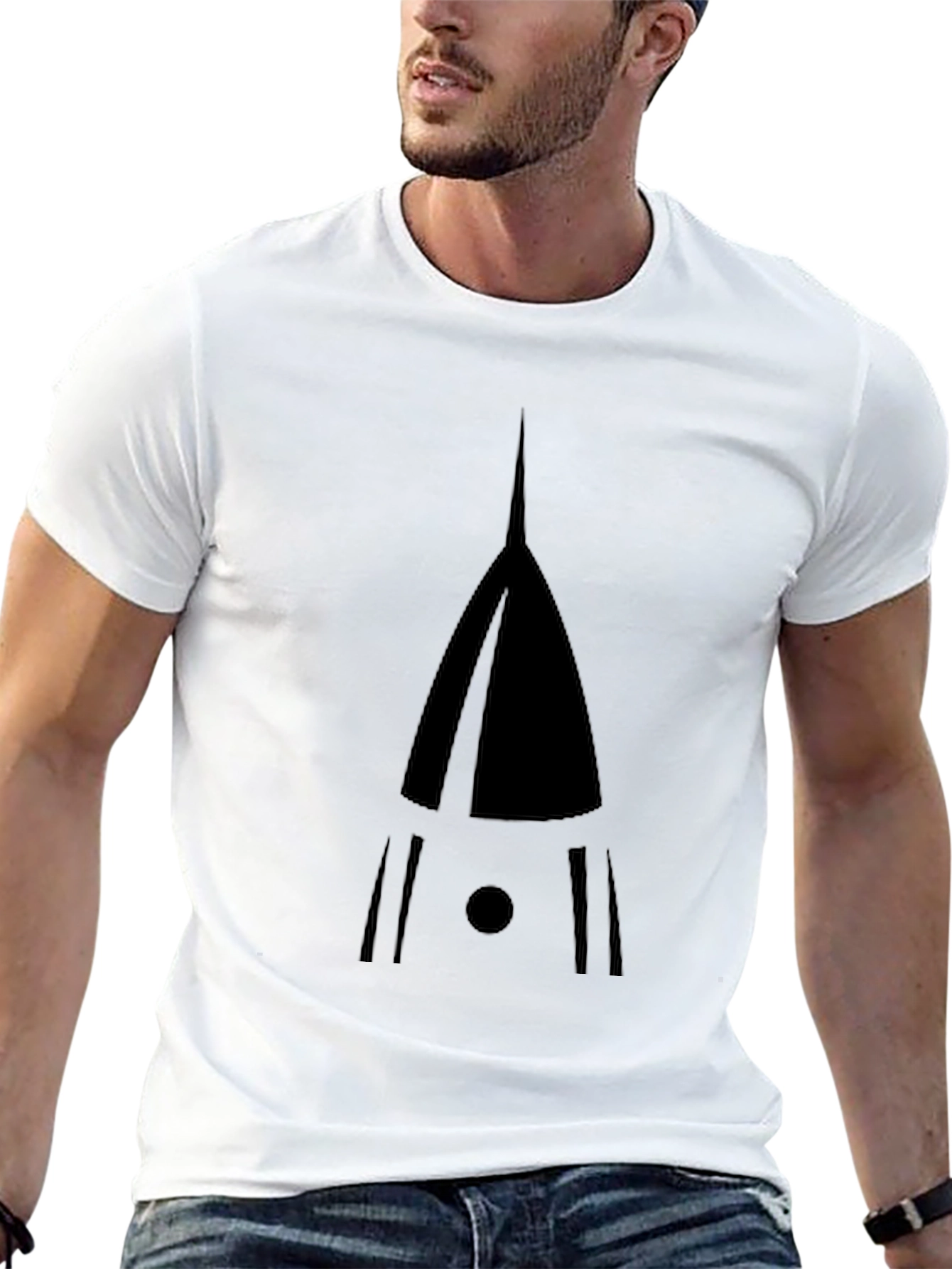 Unique Geometric Rocket Graphic Black T-Shirt