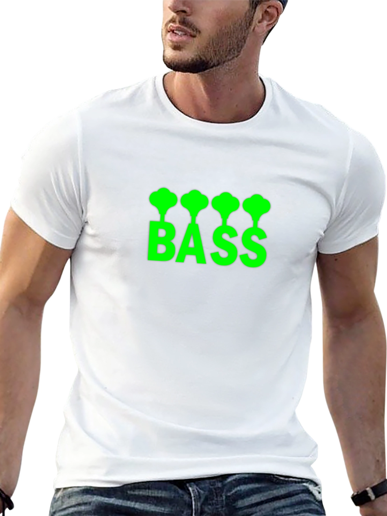 Bass Guitar T-Shirt - Green Graphic Print
