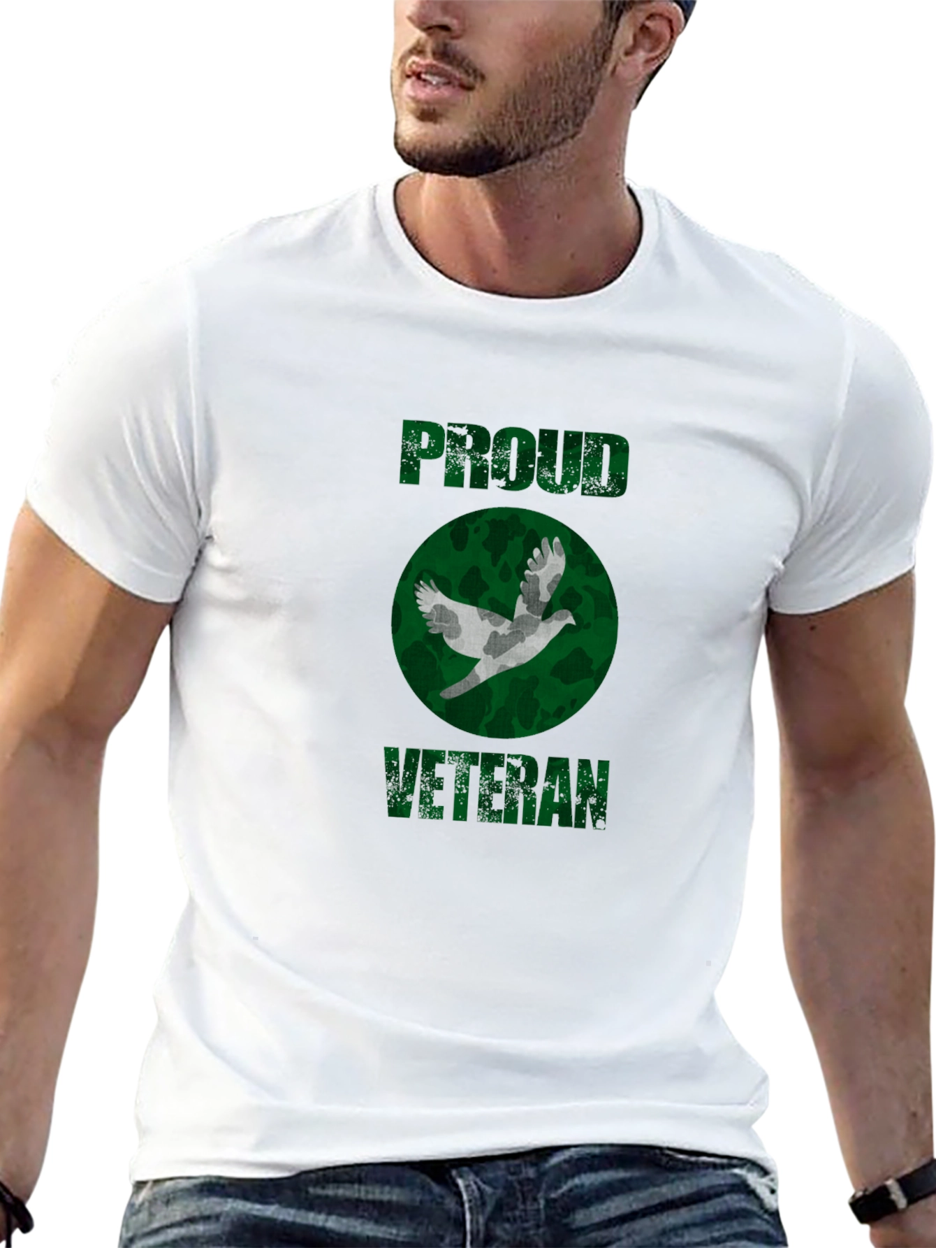 Proud Veteran Camo Dove Graphic T-Shirt