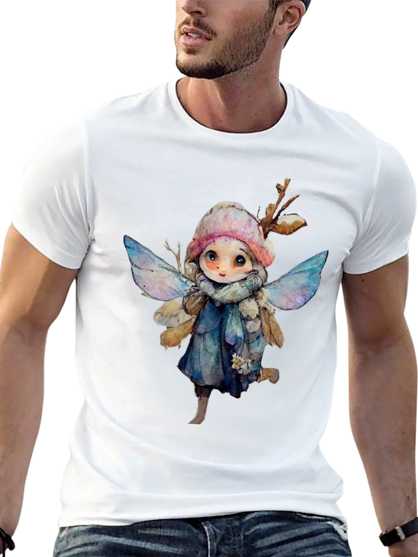 Whimsical Winter Fairy Graphic Tee - Black