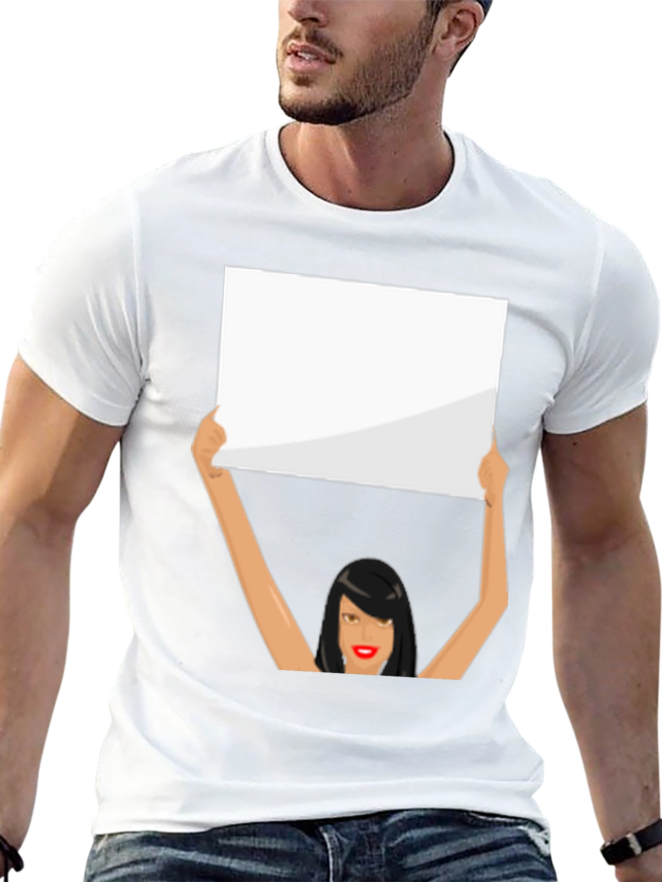 Novelty Graphic Tee: Woman Holding Sign