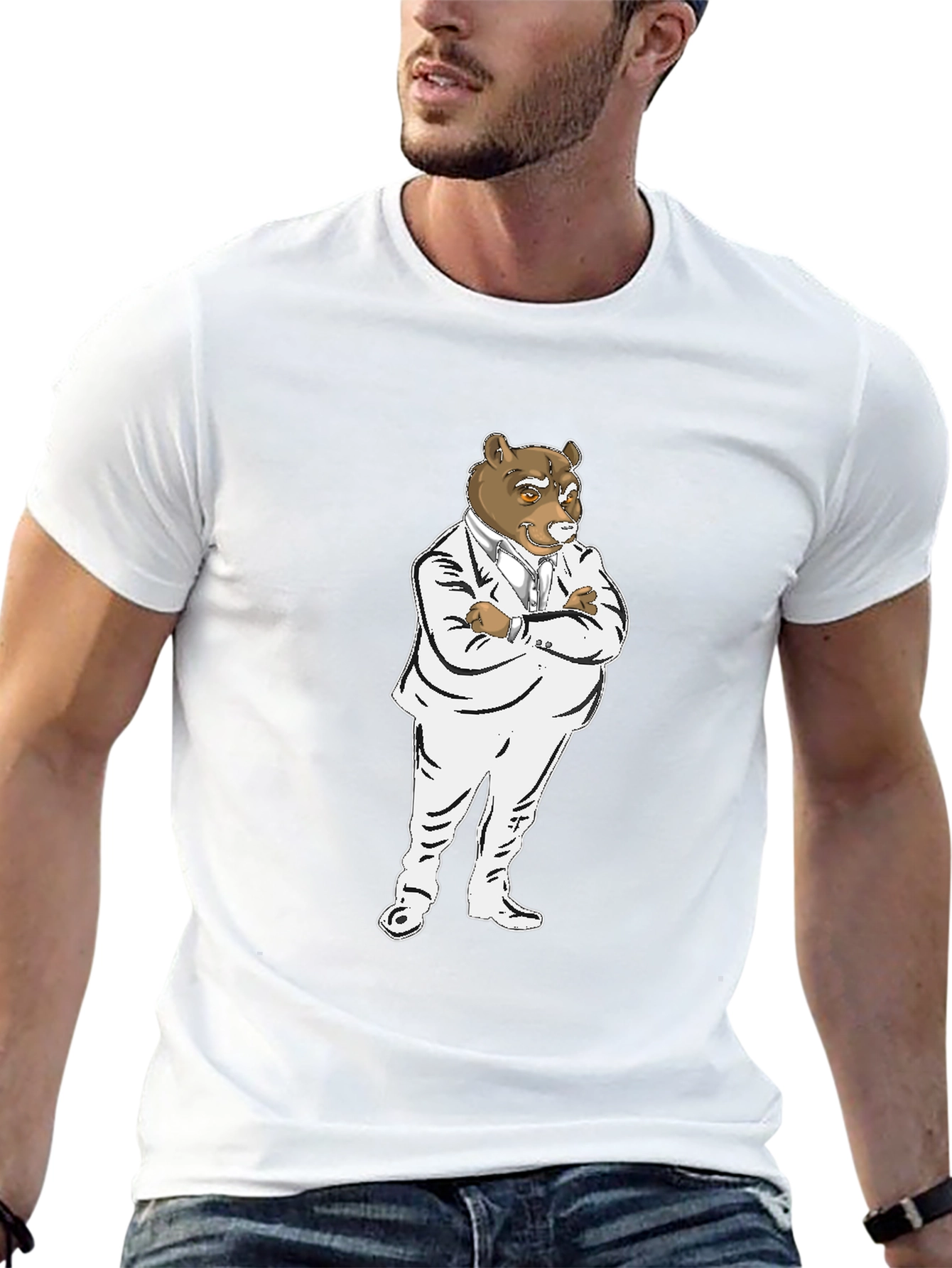 Bear Boss T-Shirt - Black Crew Neck Graphic Tee