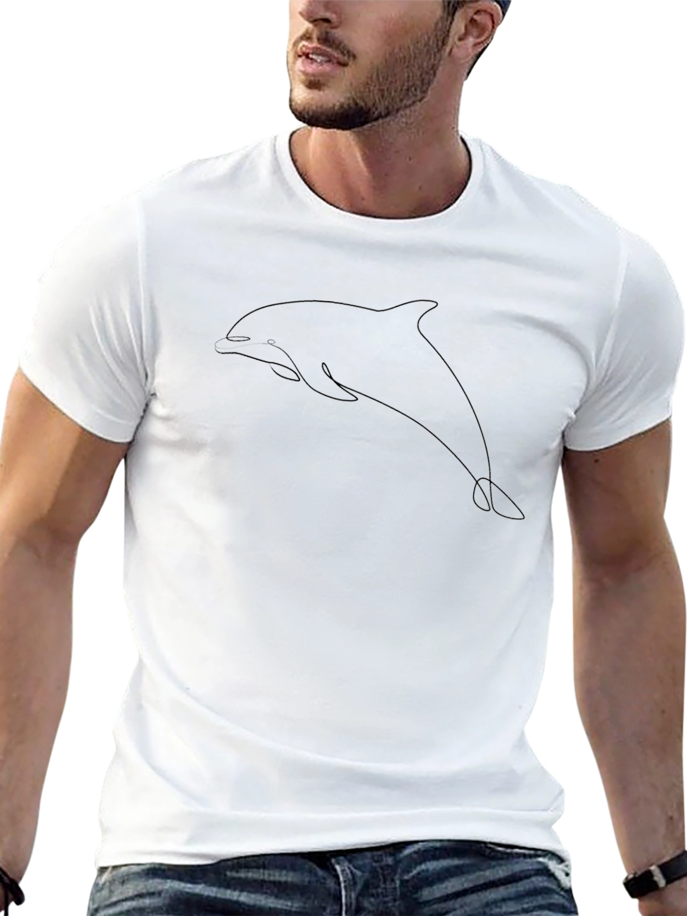 Minimalist Dolphin Line Art T-Shirt - Black