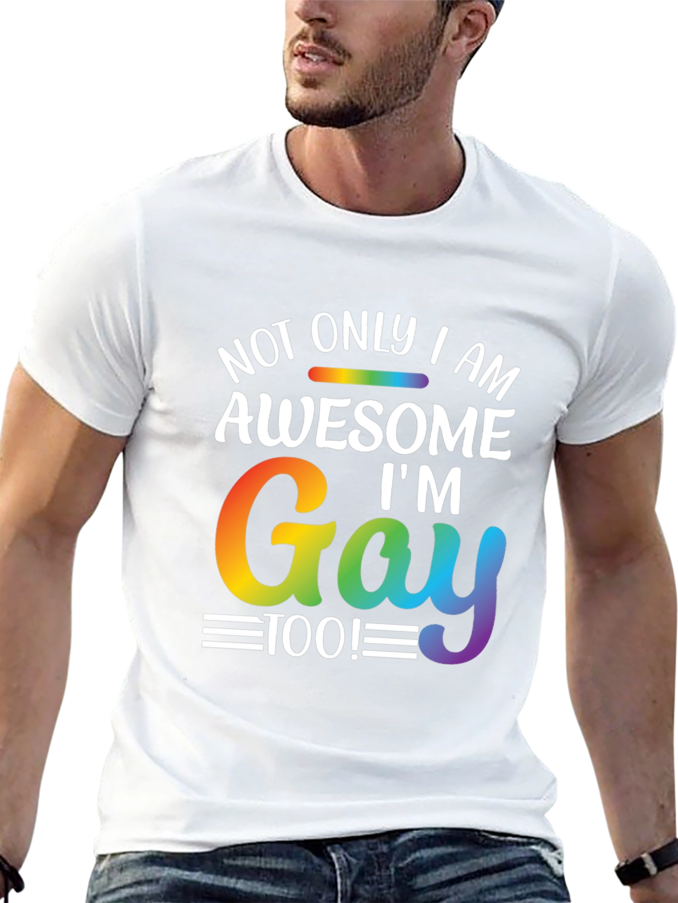 Awesome Im Gay Too T-Shirt Rainbow Pride LGBT