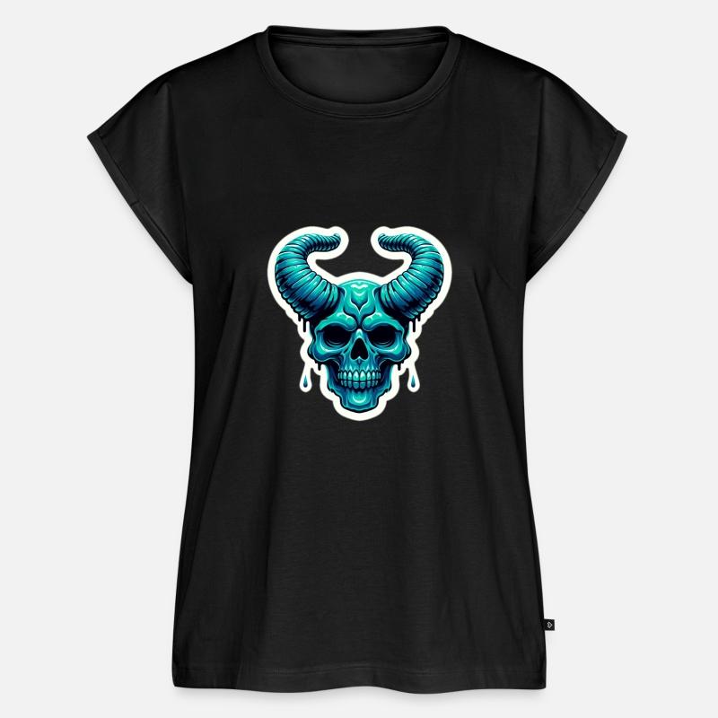 Blue-Green Aqua Horned Skull, blue-green aqua