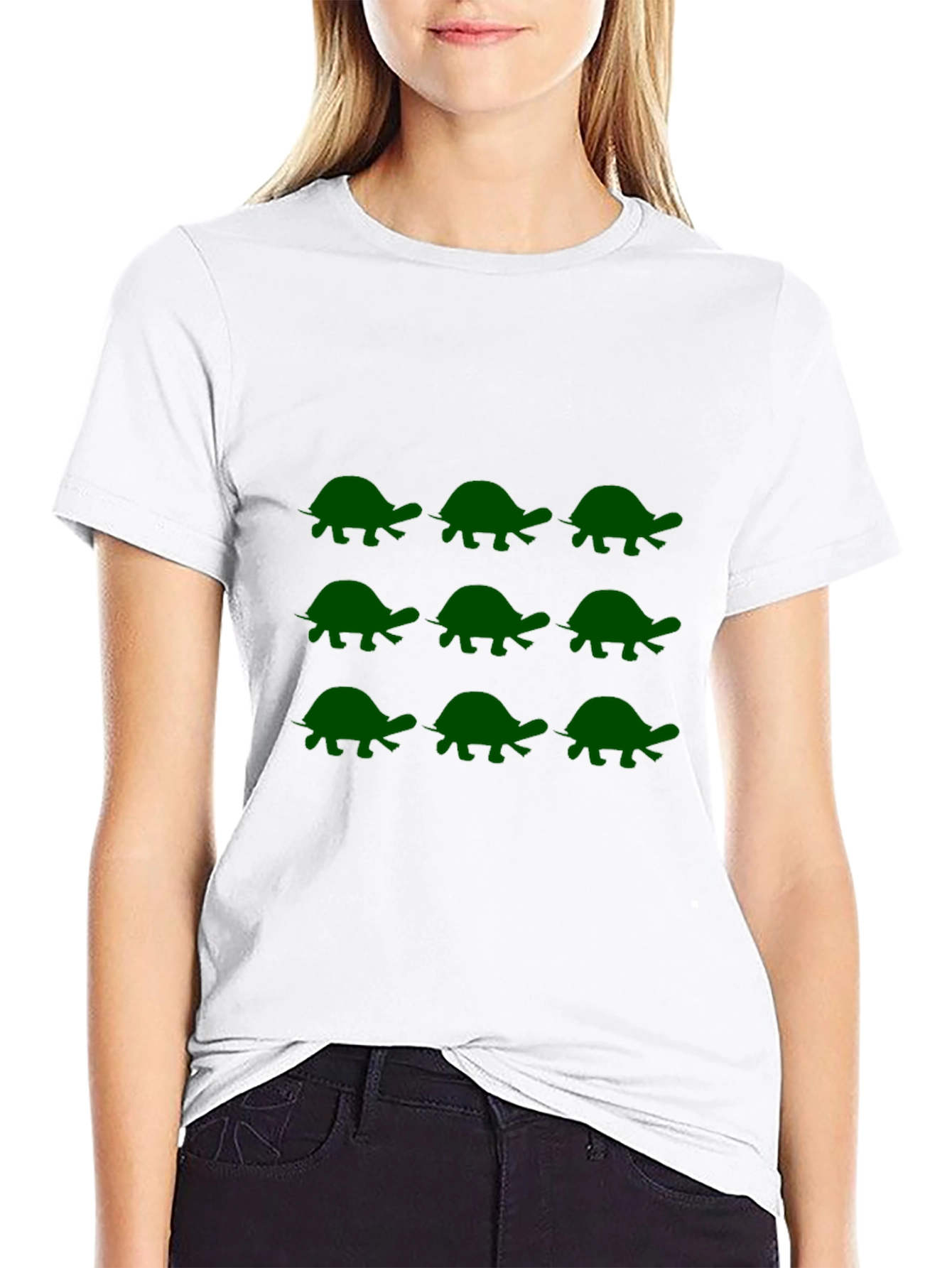 Turtle Pattern Tee - Black Cotton Casual Shirt