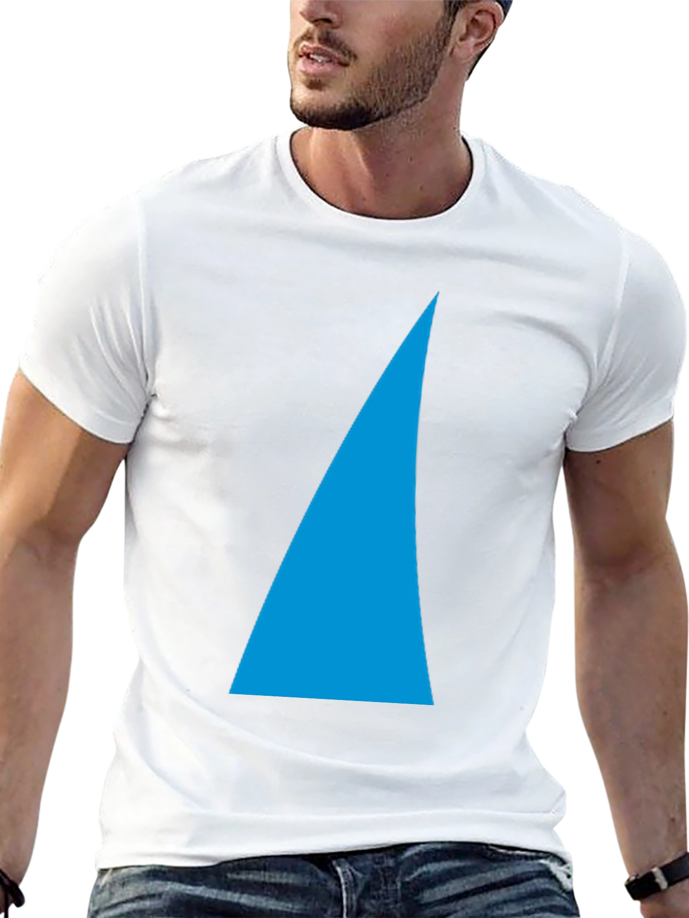 Black Tee with Blue Shark Fin Design