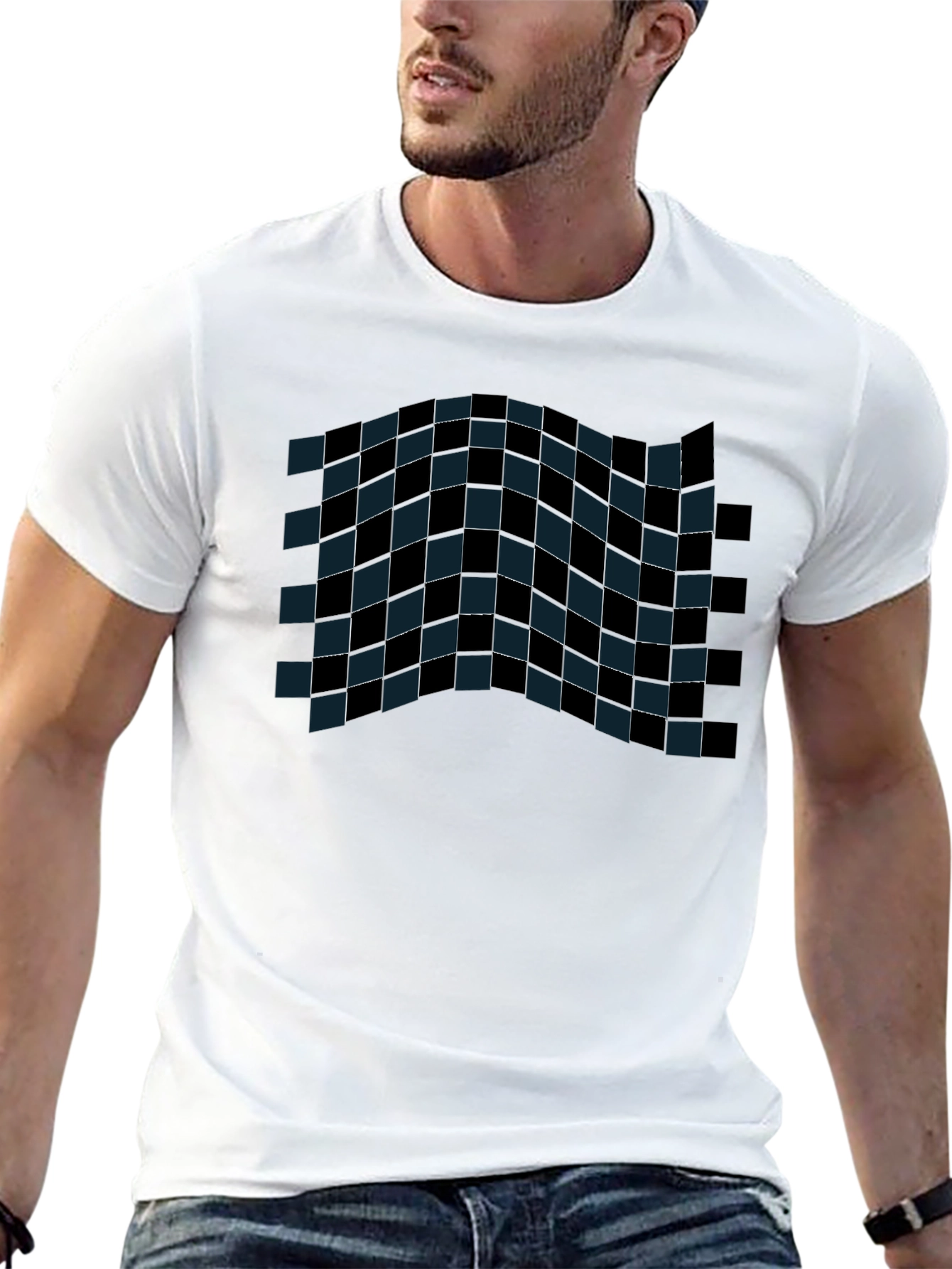 Checkered Wave Tee - Stylish Graphic T-Shirt