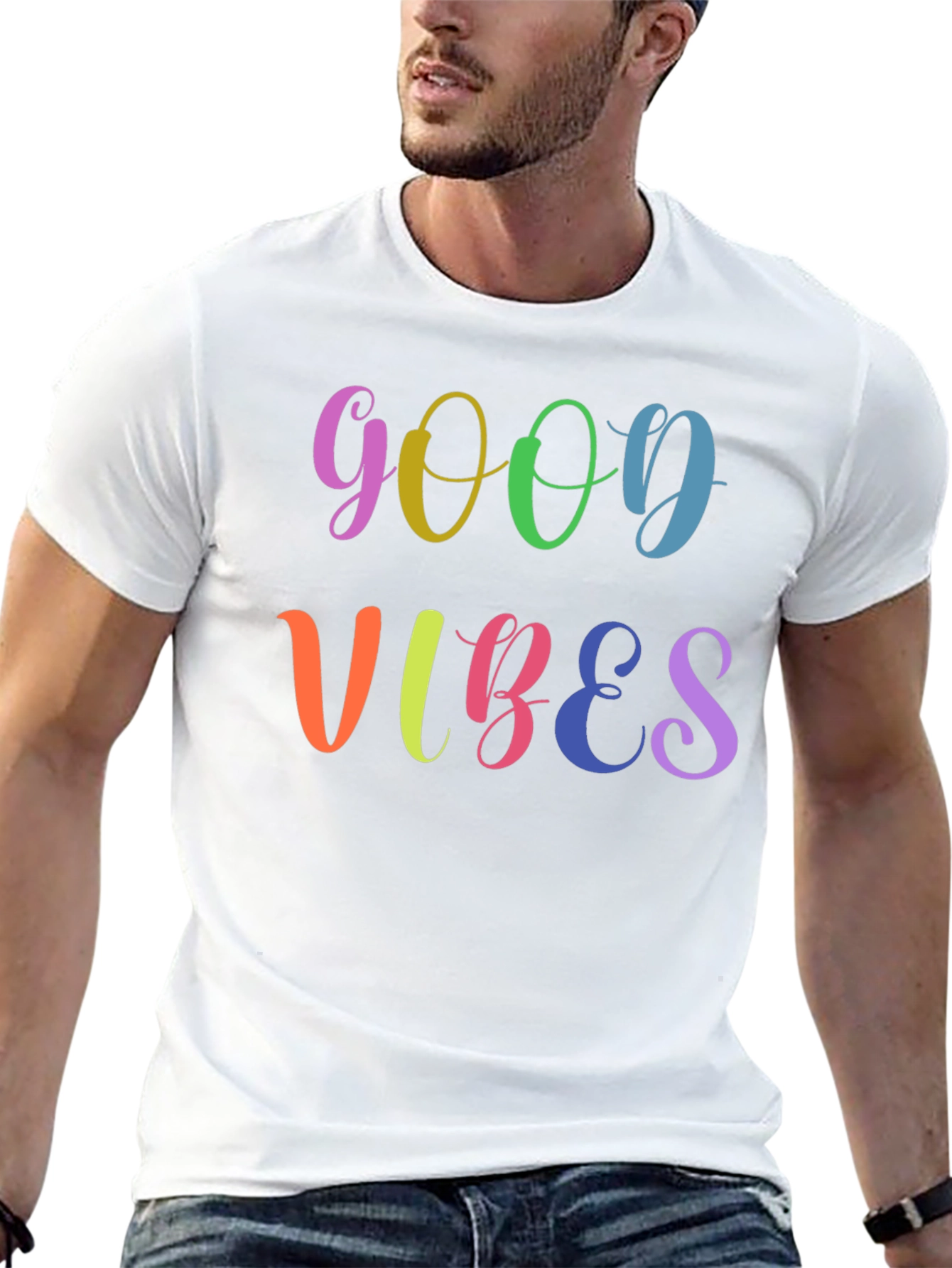 Good Vibes Rainbow Graphic Black T-Shirt