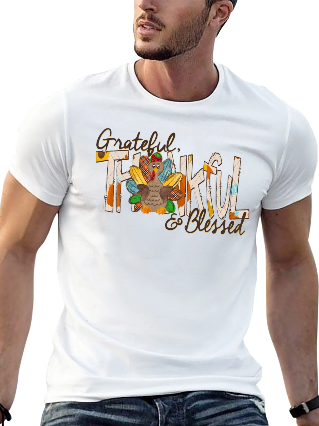 Grateful Thankful & Blessed Turkey T-Shirt