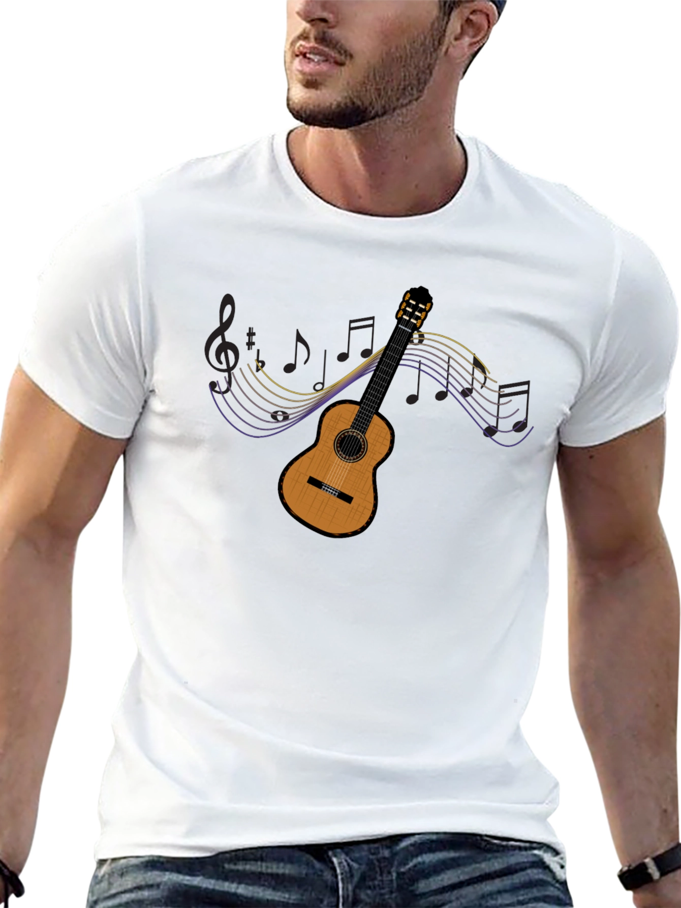 Guitar Music Notes Graphic Tee - Black