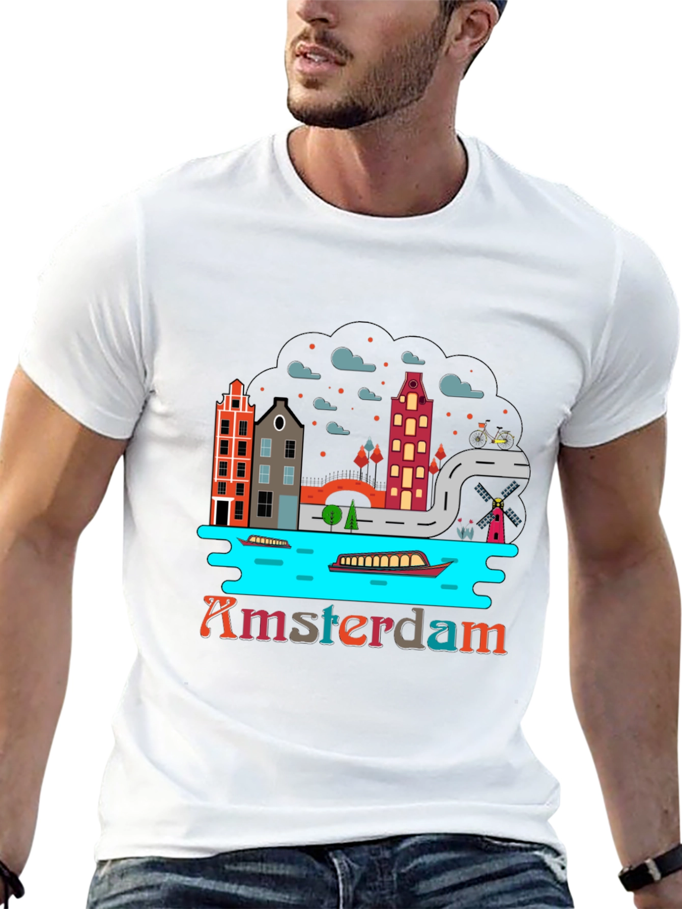 Amsterdam T-Shirt Black Graphic Tee Novelty Travel Shirt