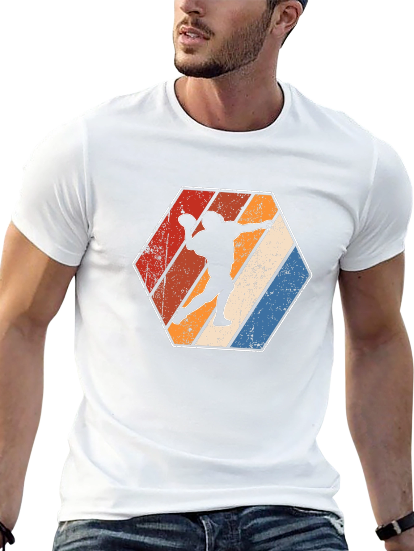 Retro Football Player Hexagon Graphic T-Shirt