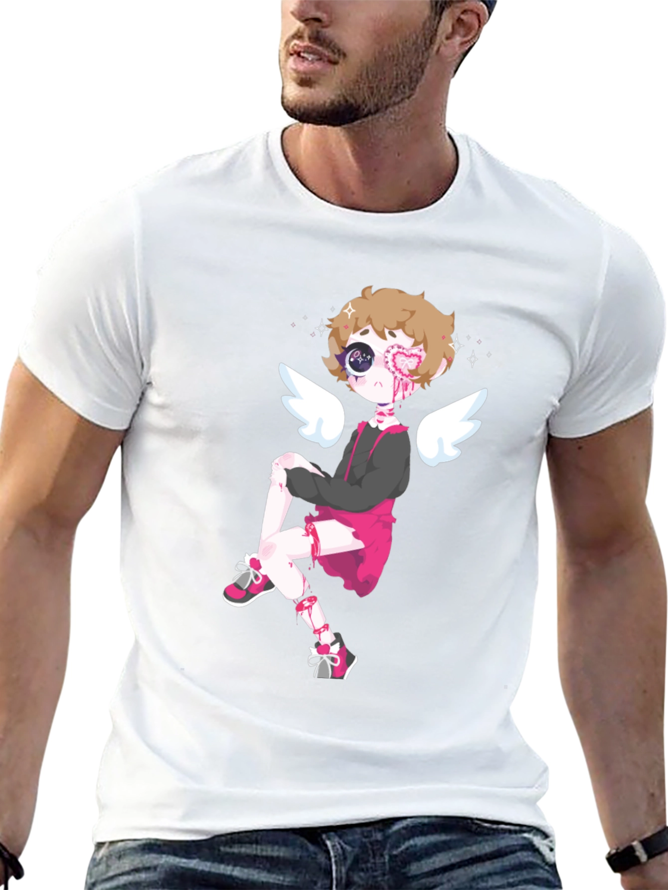 Cupid Cartoon Graphic Tee - Mens Black T-Shirt