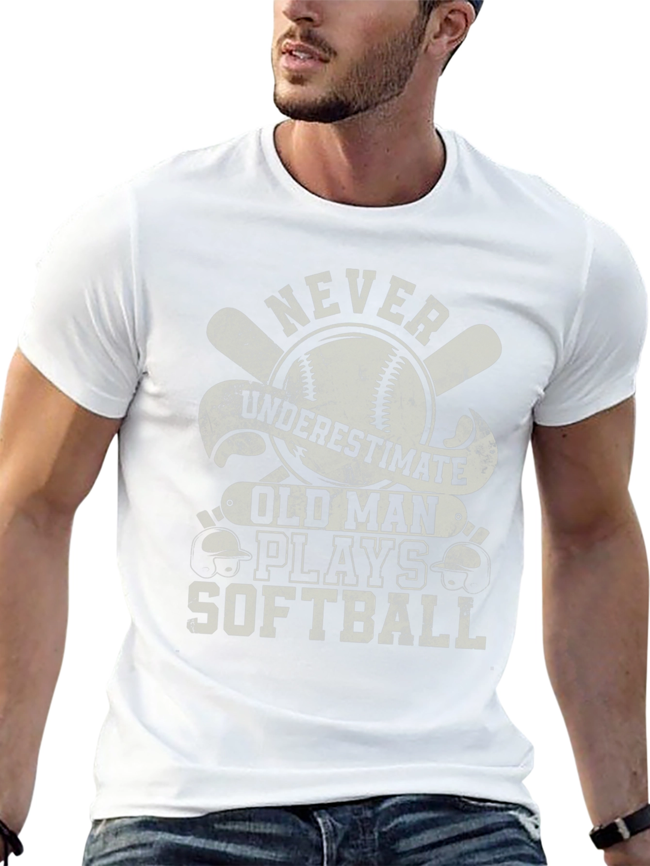 Never Underestimate Old Man Softball T-Shirt