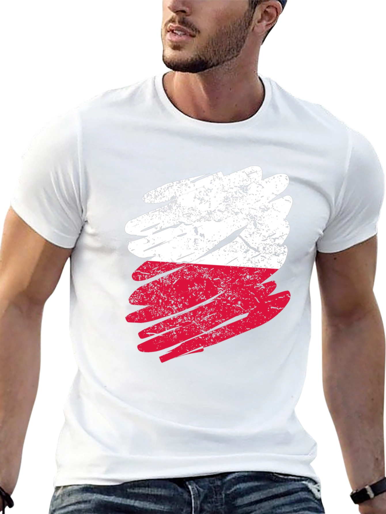 Distressed Poland Flag Graphic T-Shirt