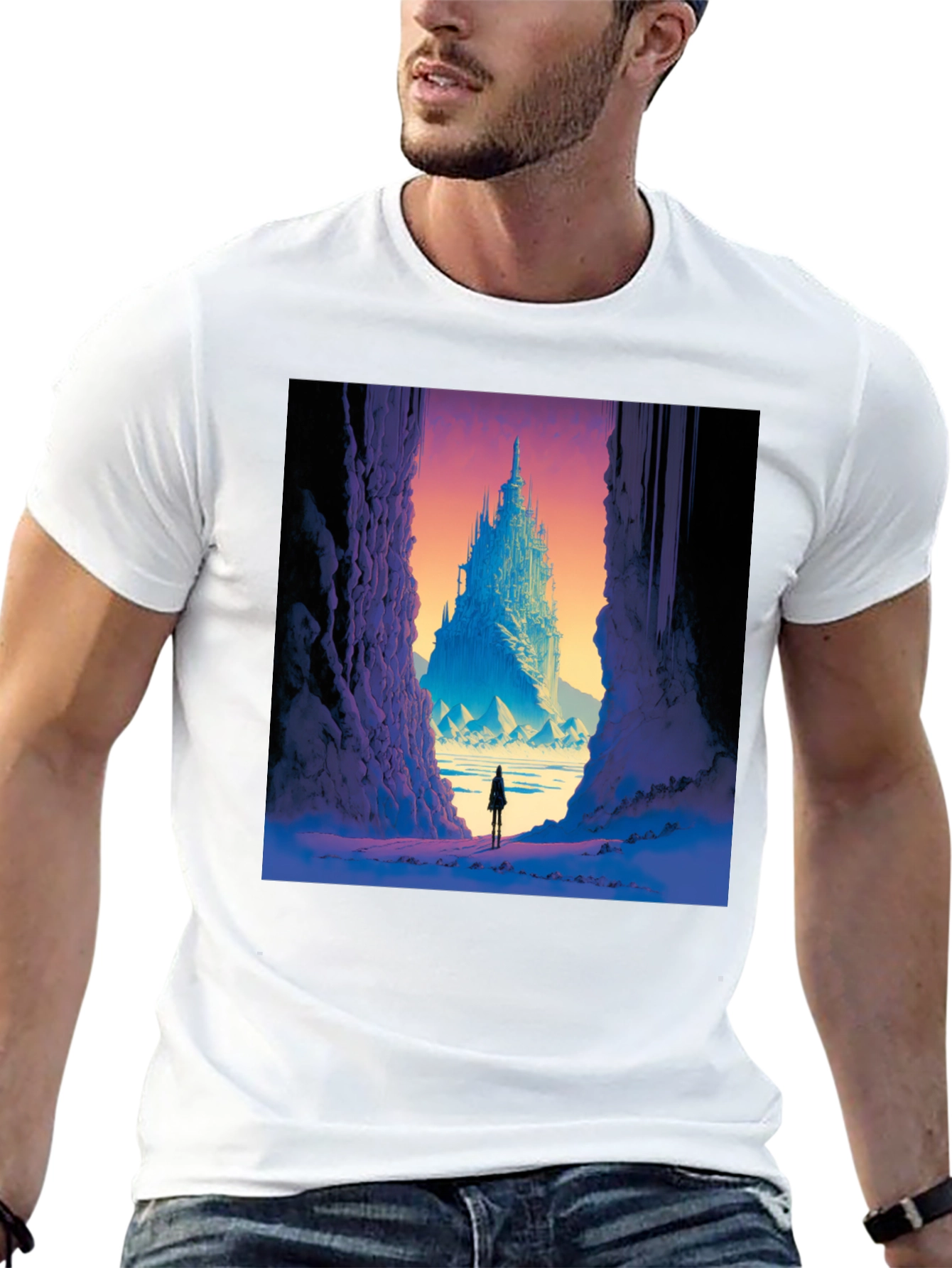 Fantasy Castle Print Black T-Shirt