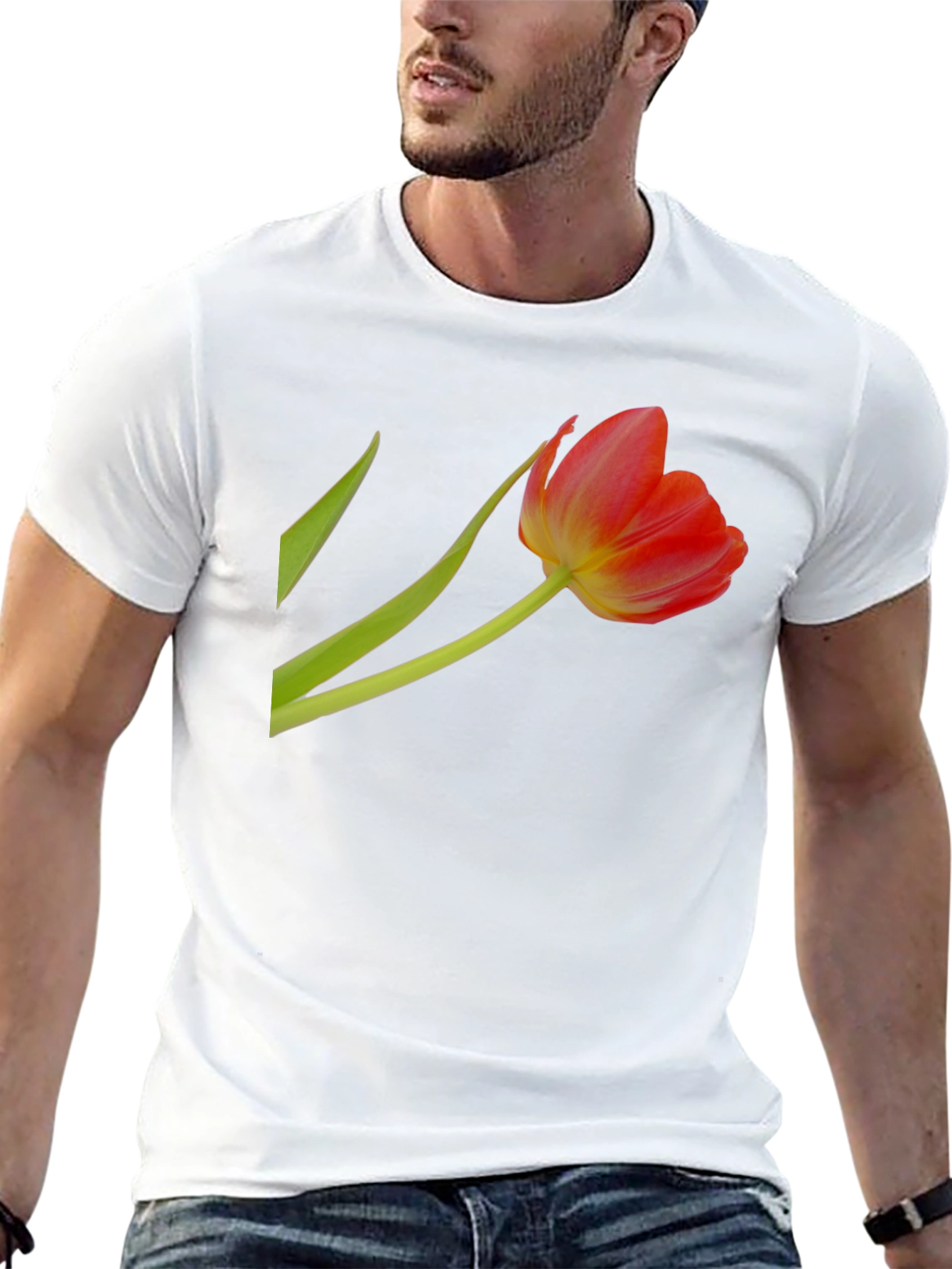 Floral Tulip Graphic Tee - Stylish Black T-Shirt