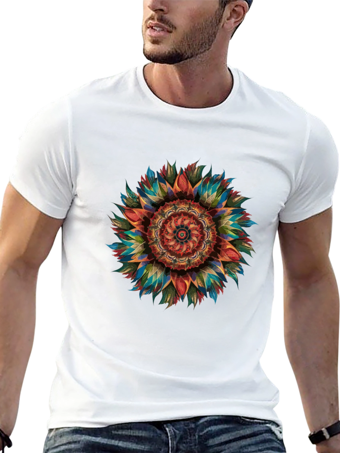 Vibrant Mandala Graphic Print Mens Black T-Shirt