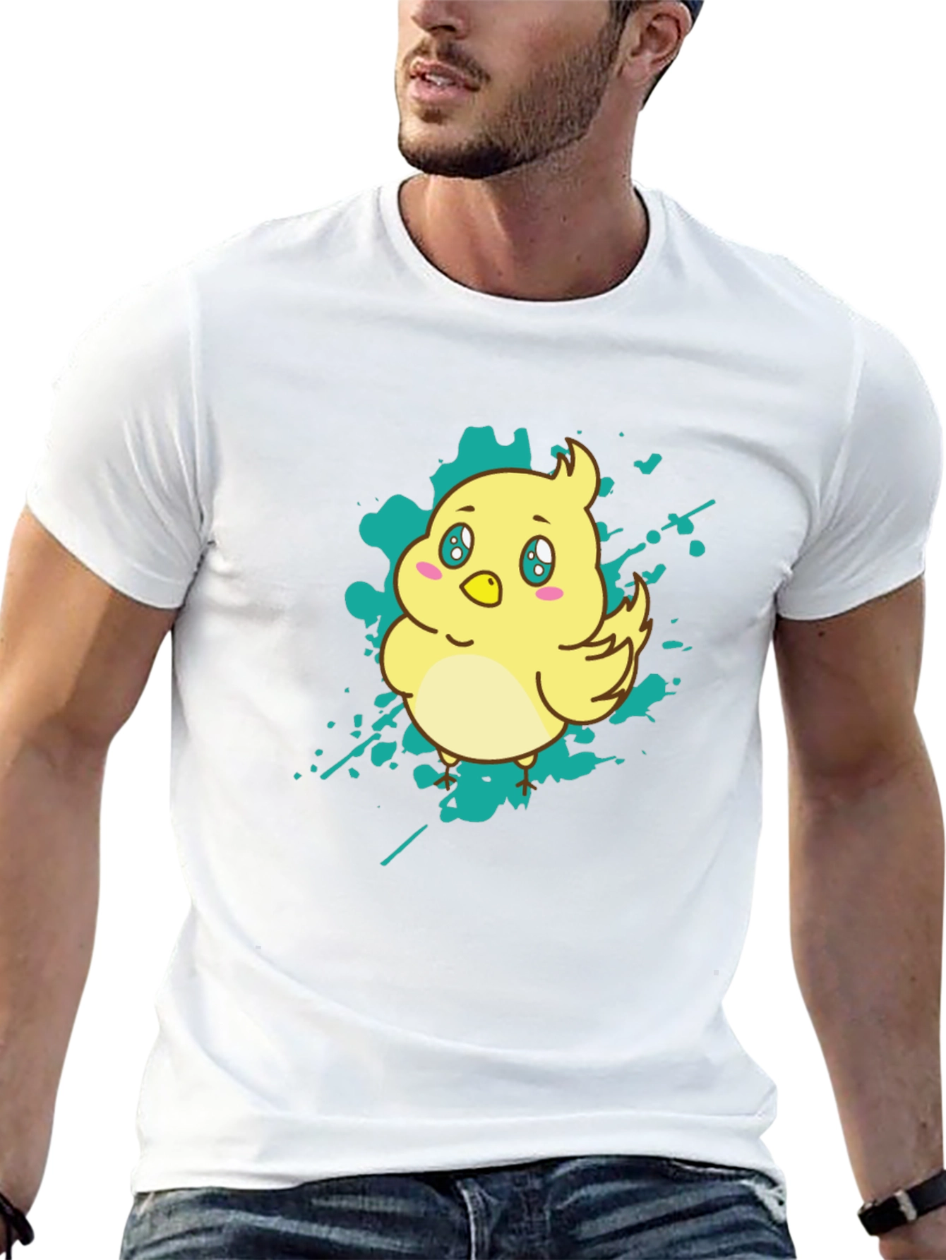 Cute Cartoon Chick Graphic Tee - Black Cotton T-Shirt