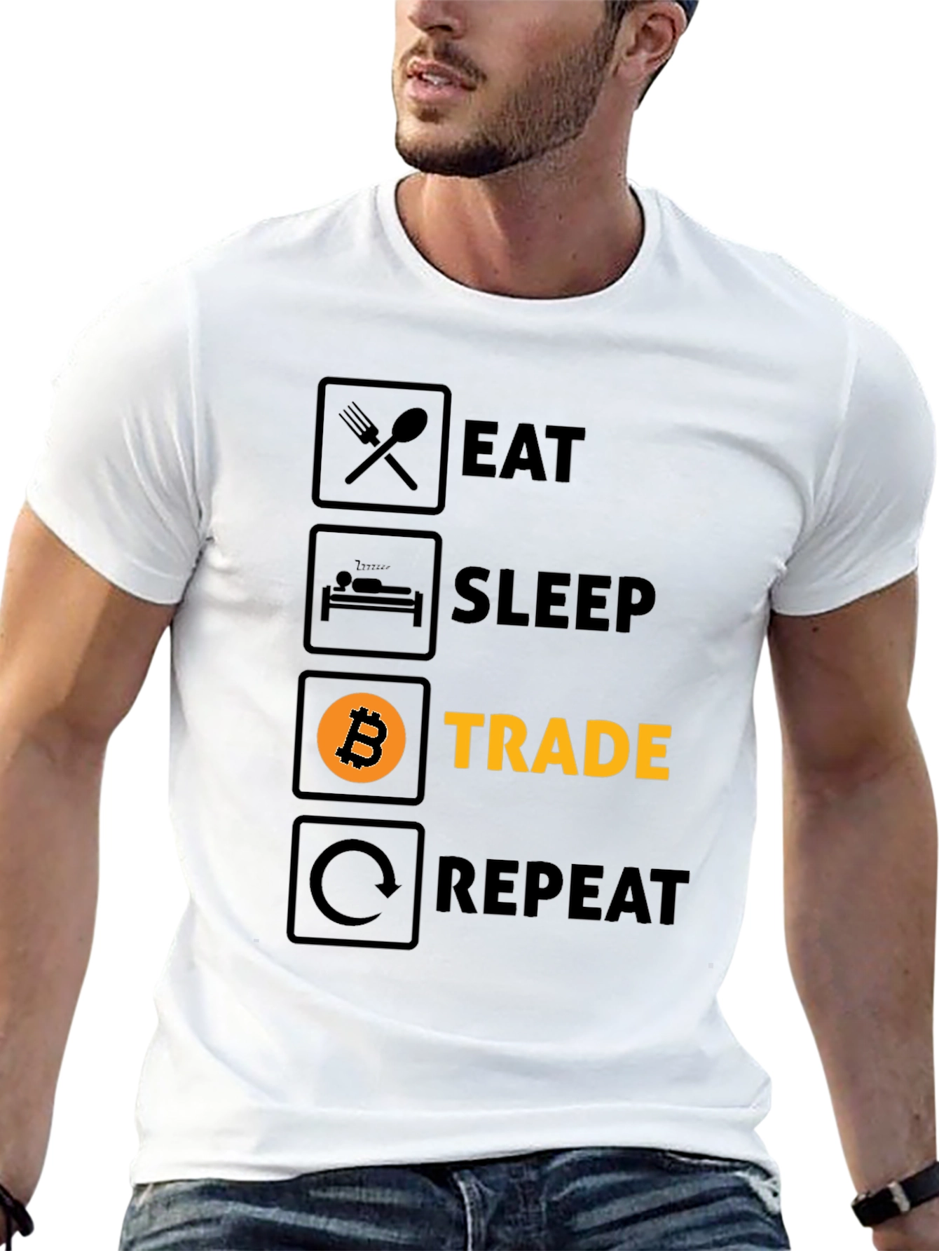 Eat Sleep Trade Repeat Bitcoin Crypto Black T-Shirt